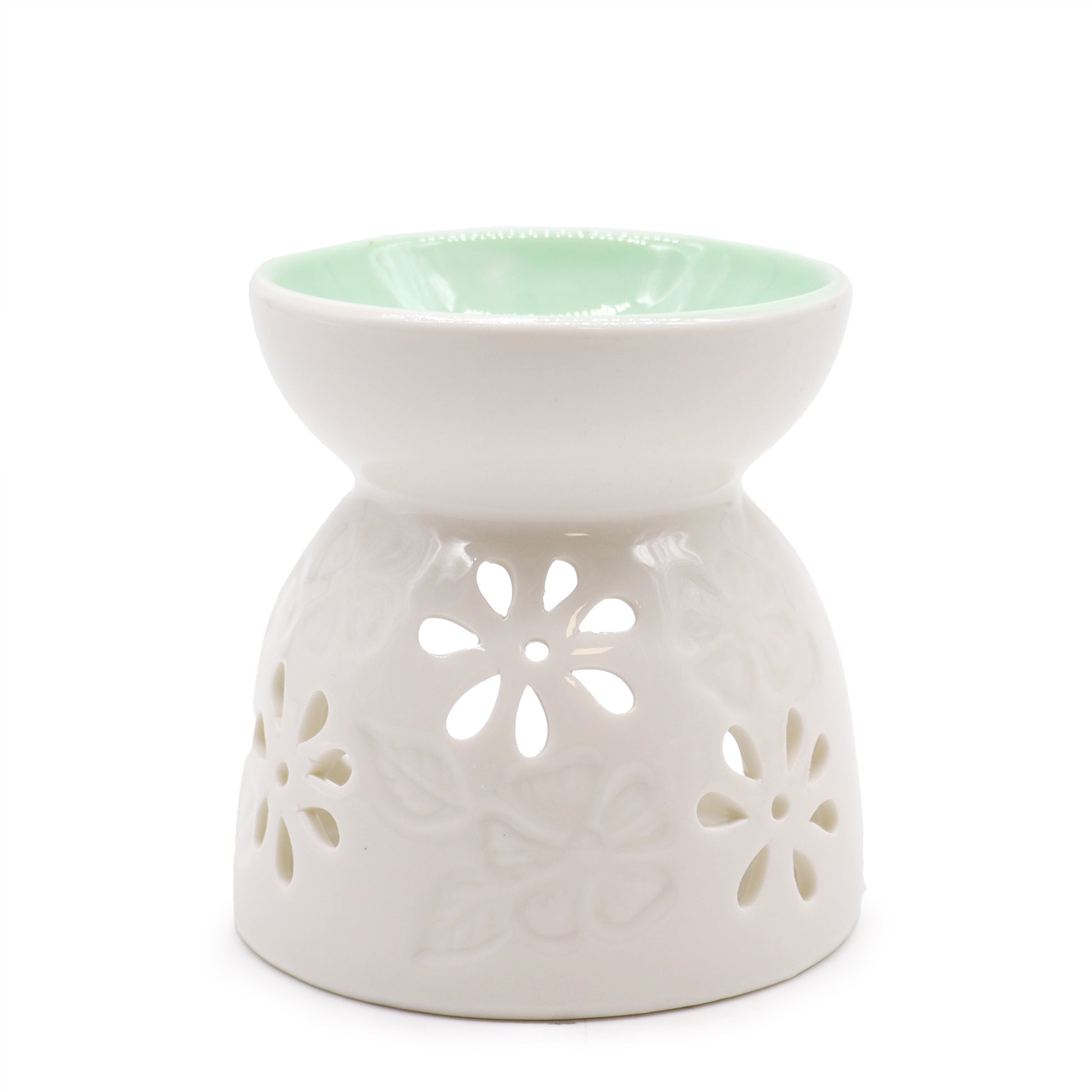 --Classic White Oil Burner - Floral with Teal Well-