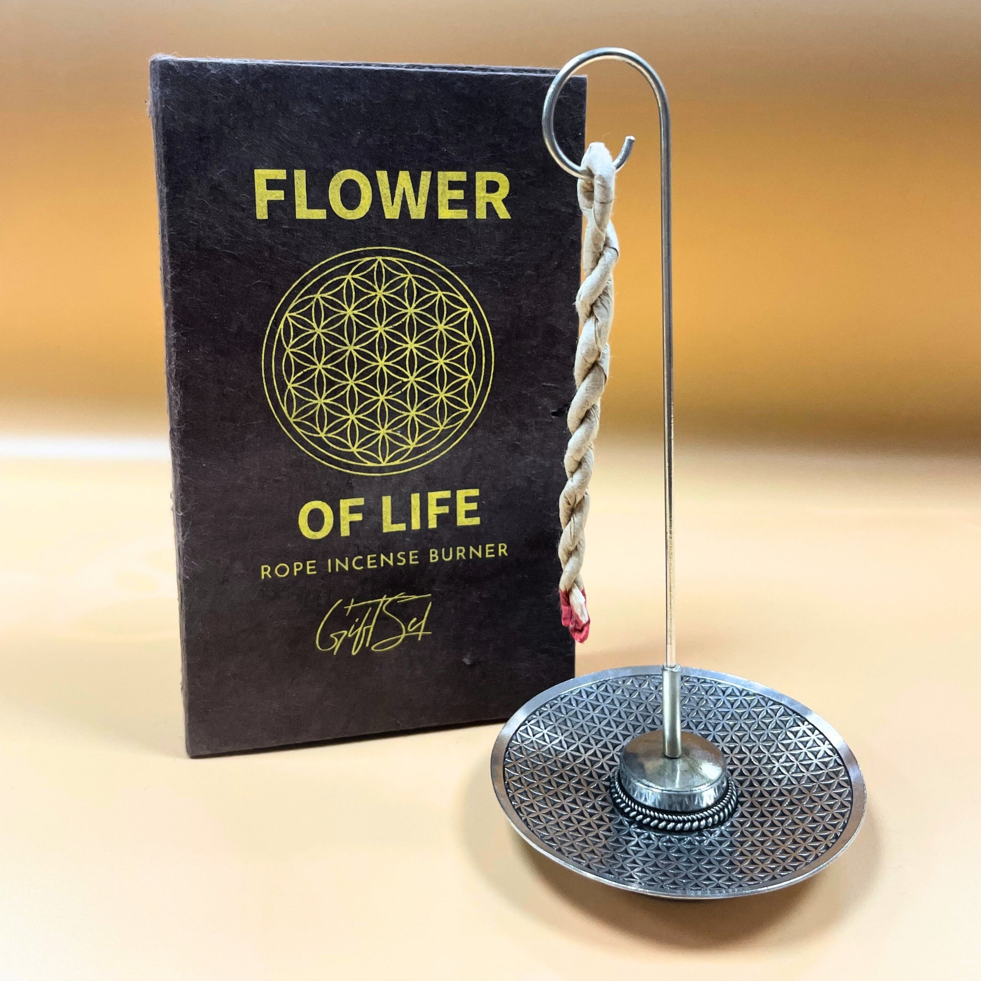 -1-Rope Incense and Silver Plated Holder Set - Flower of Life-1