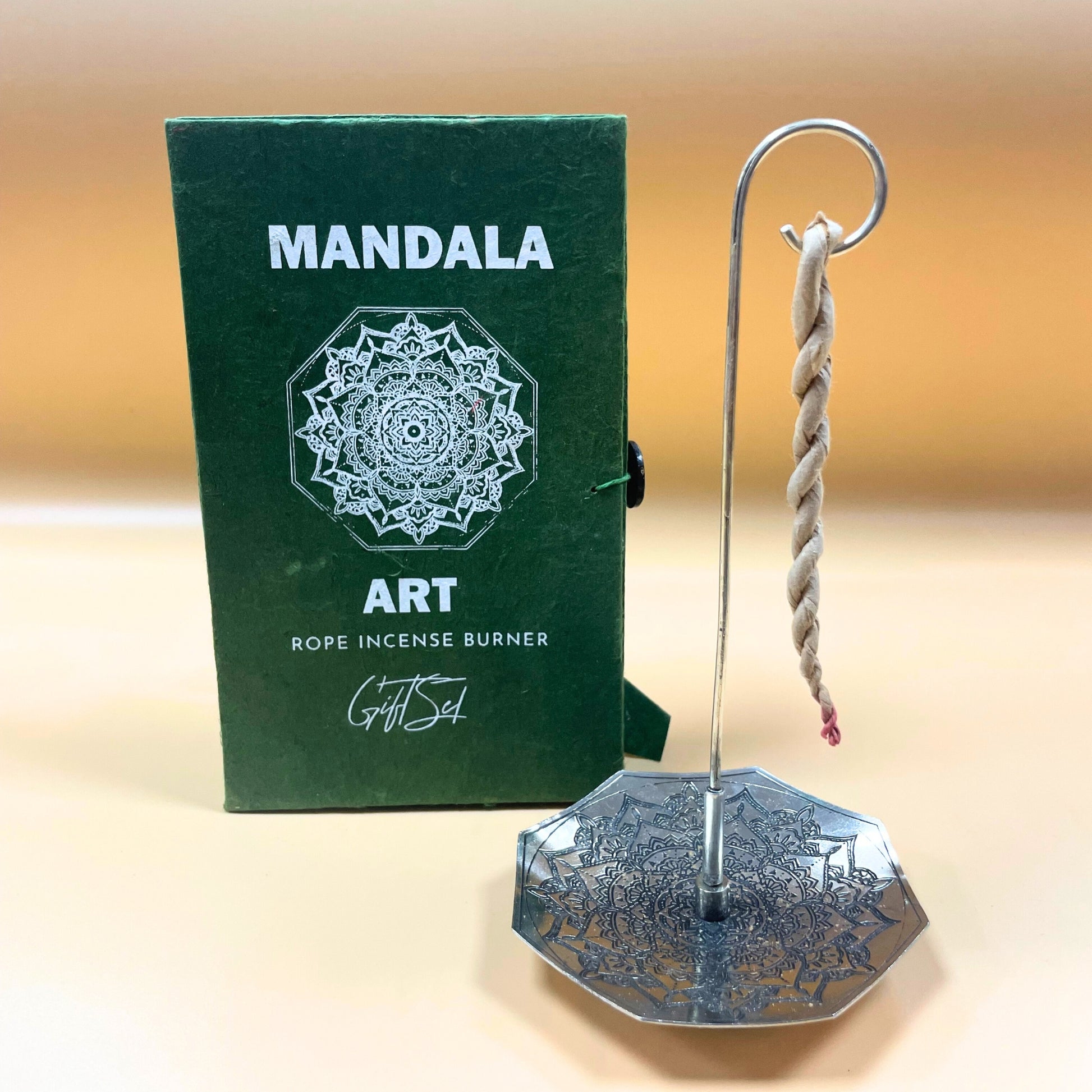 -1-Rope Incense and Silver Plated Holder Set - Mandala Flower-1