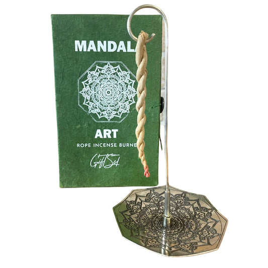 --Rope Incense and Silver Plated Holder Set - Mandala Flower-