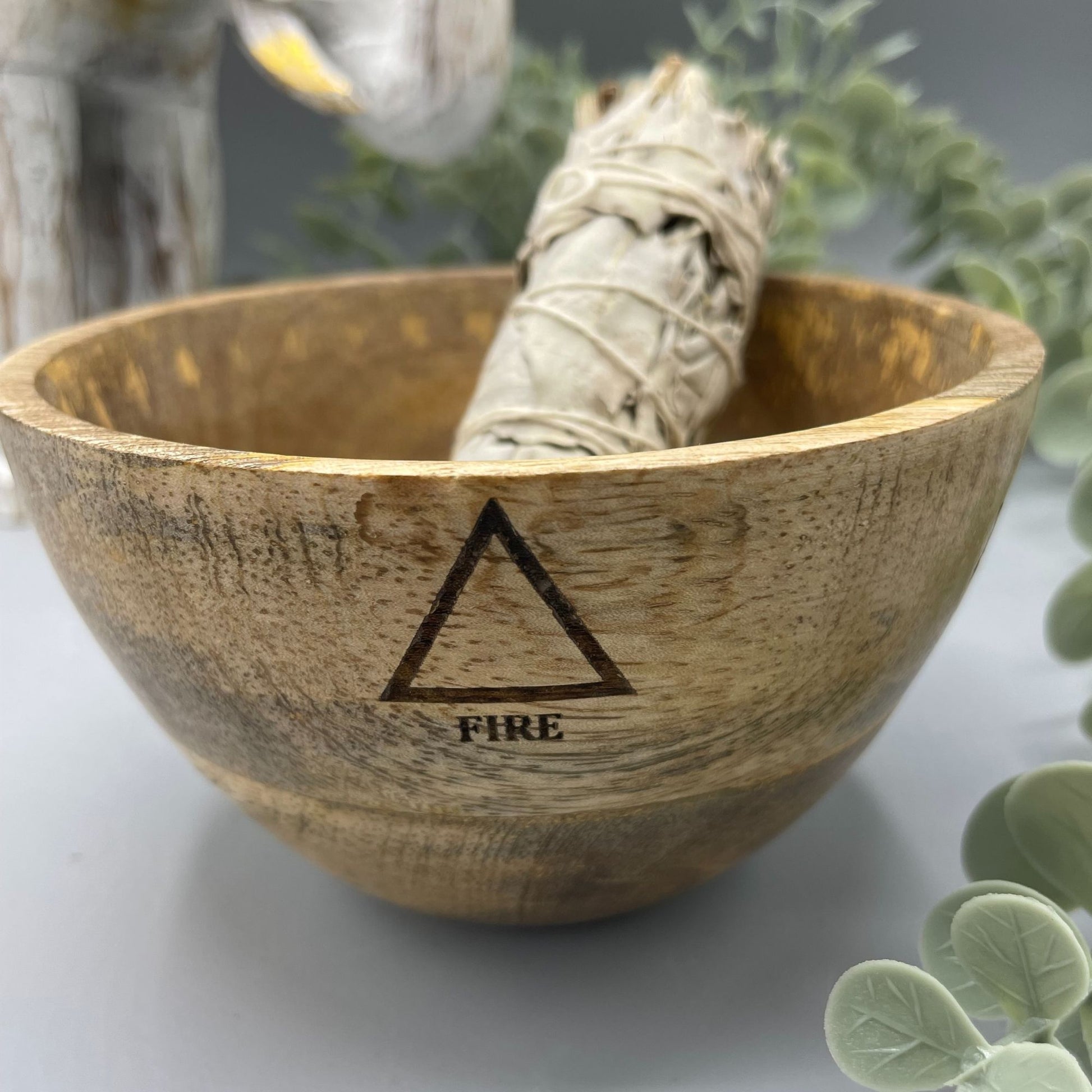 -1-Wooden Smudge and Ritual Offerings Bowl - Four Elements - 11x7cm-1