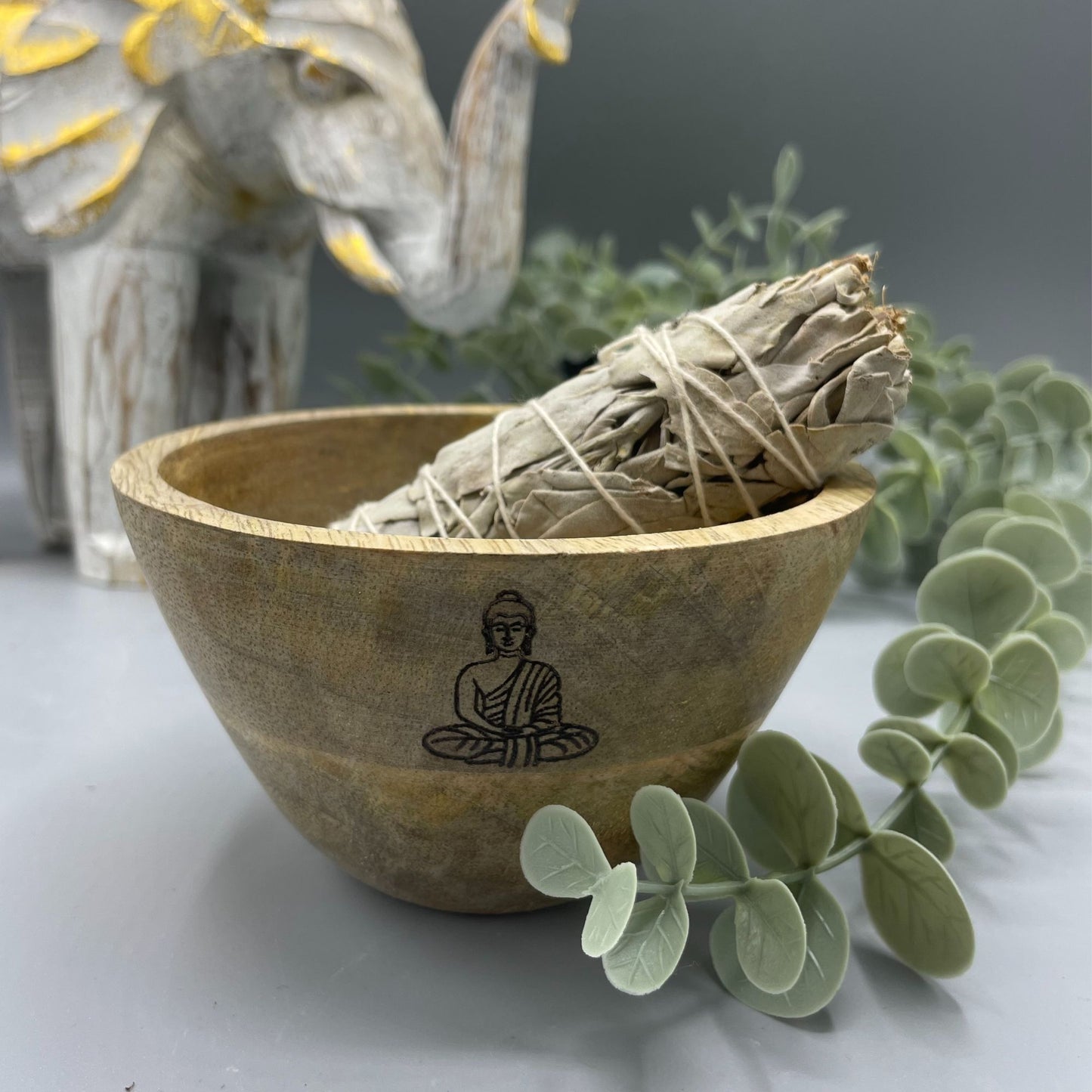 -2-Wooden Smudge and Ritual Offerings Bowl - Buddha - 11x7cm-2