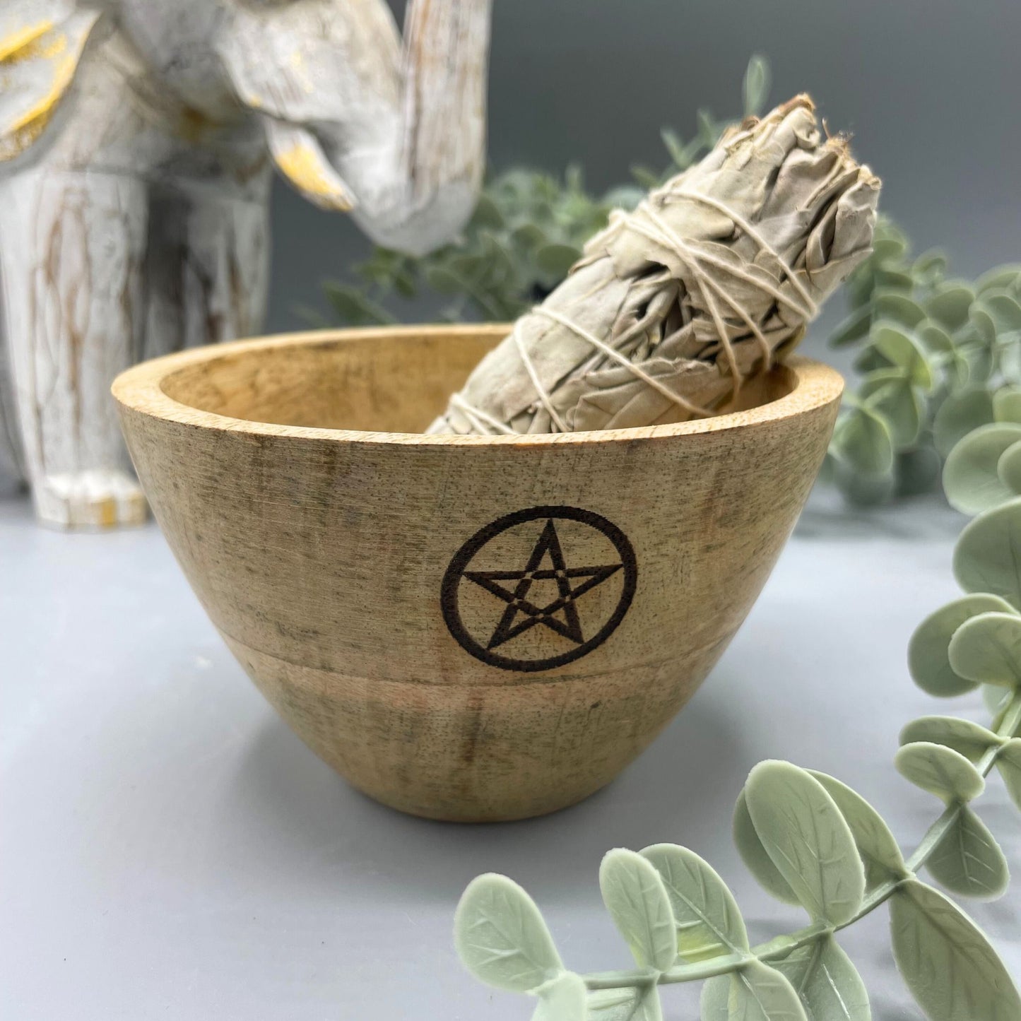 -1-Wooden Smudge and Ritual Offerings Bowl - Pentagram - 11x7cm-1