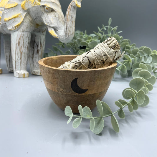 --Wooden Smudge and Ritual Offerings Bowl - Three Moons - 11x7cm-