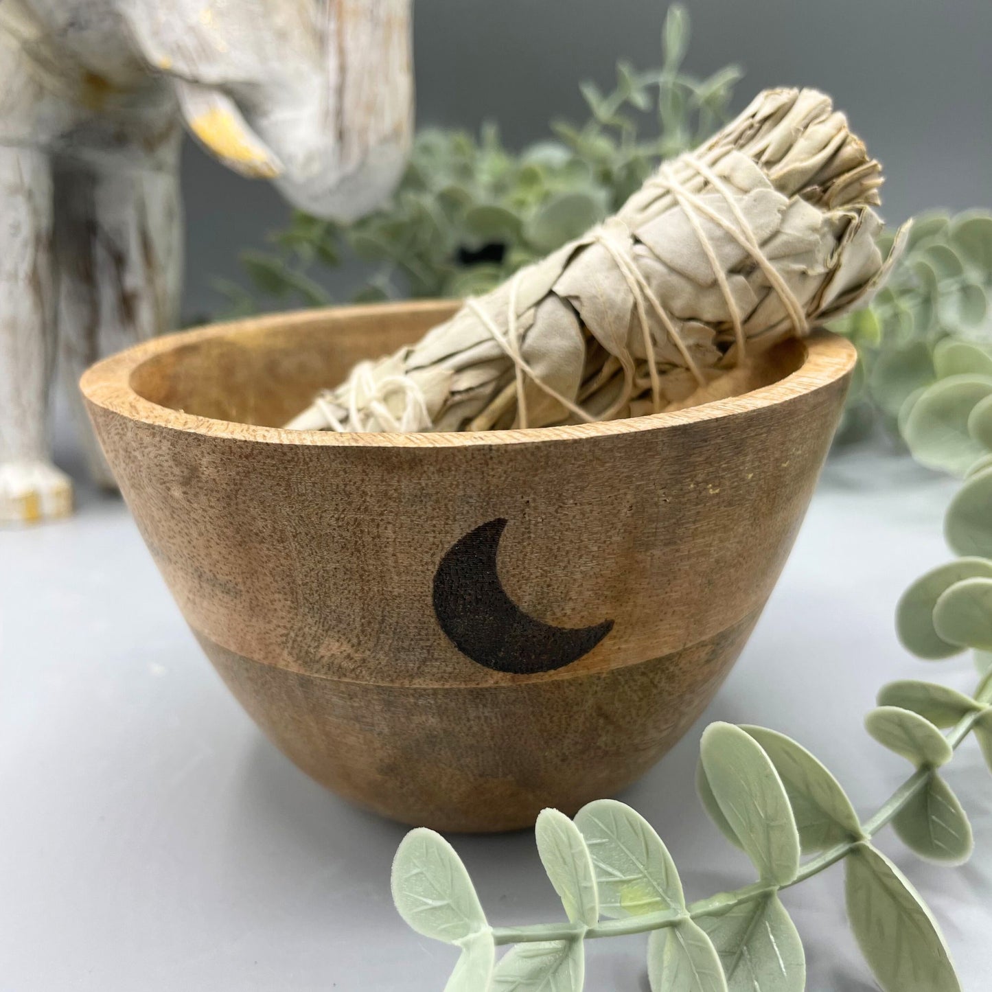 -1-Wooden Smudge and Ritual Offerings Bowl - Three Moons - 11x7cm-1