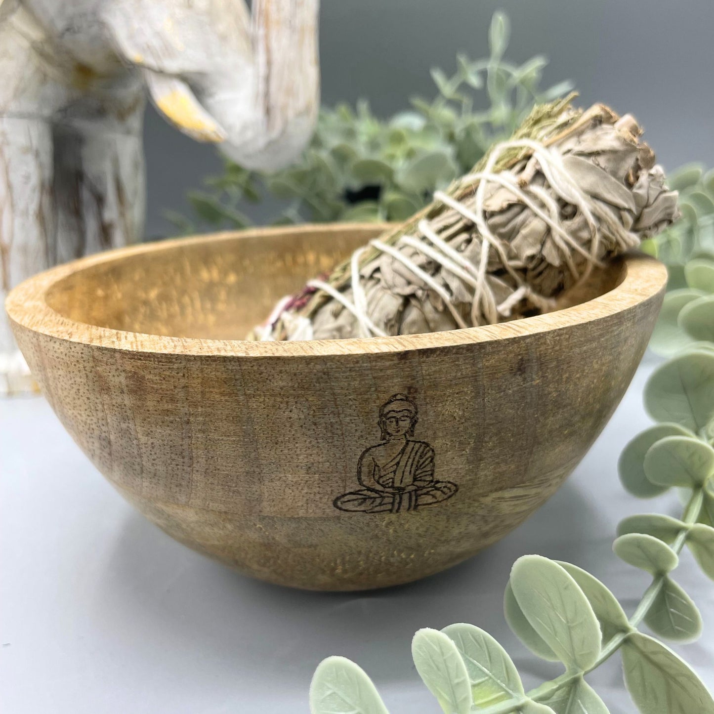 -1-Wooden Smudge and Ritual Offerings Bowl - Buddha - 13x7cm-1