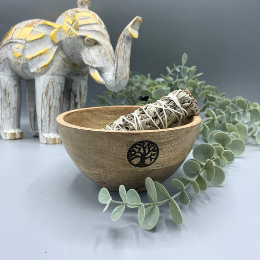 --Wooden Smudge and Ritual Offerings Bowl - Tree of Life - 13x7cm-