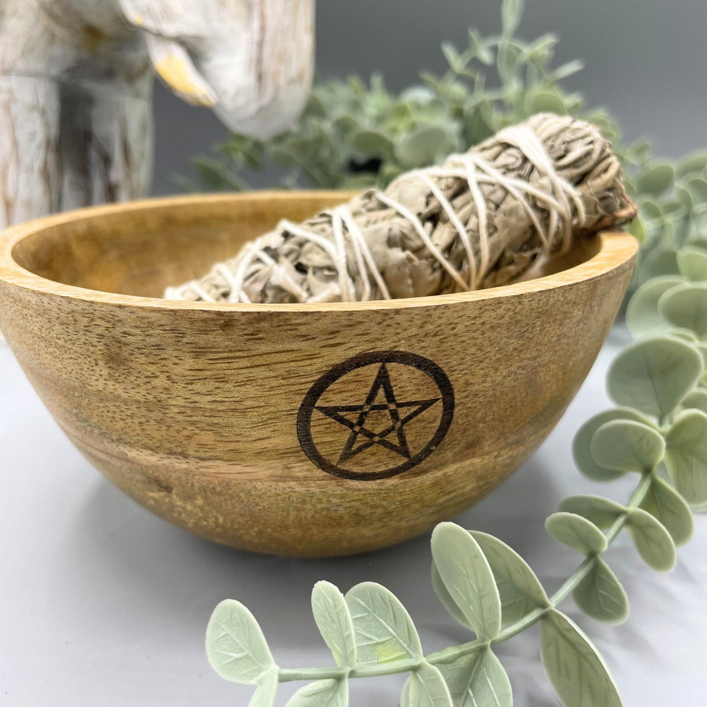 -1-Wooden Smudge and Ritual Offerings Bowl - Pentagram - 13x7cm-1