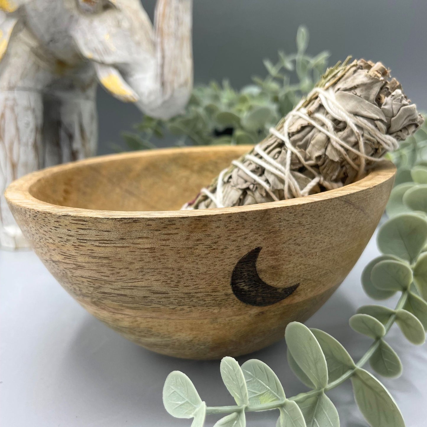 -1-Wooden Smudge and Ritual Offerings Bowl - Three Moons - 13x7cm-1