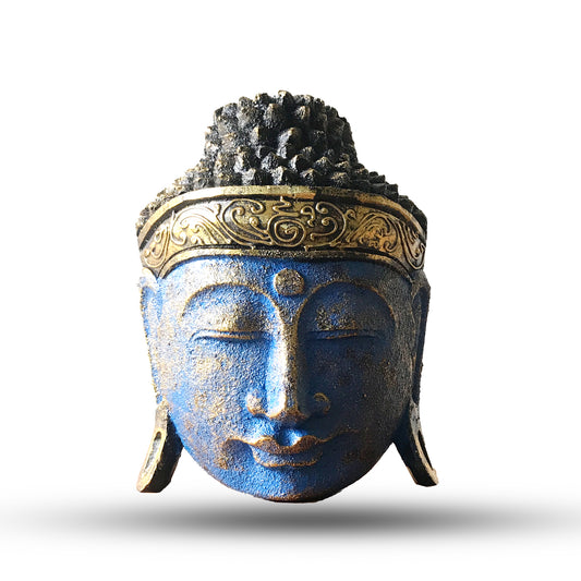 --Home Decoration Buddha Head - 25cm - Blue Shine Finish-