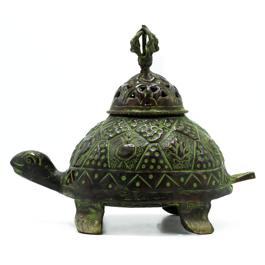 --Brass Verdigris Tibetan Turtle Incense Holder - Lrg-