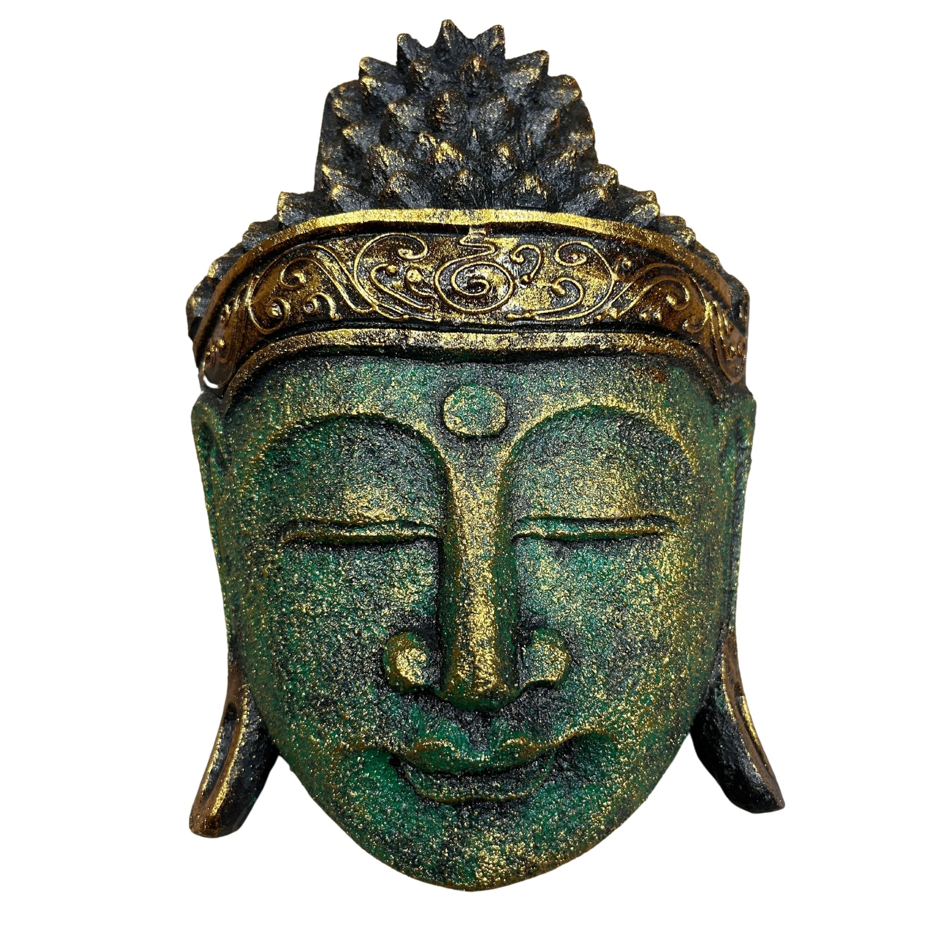 -1-Home Decoration Buddha Head - 25cm - Green Shine Finish-1