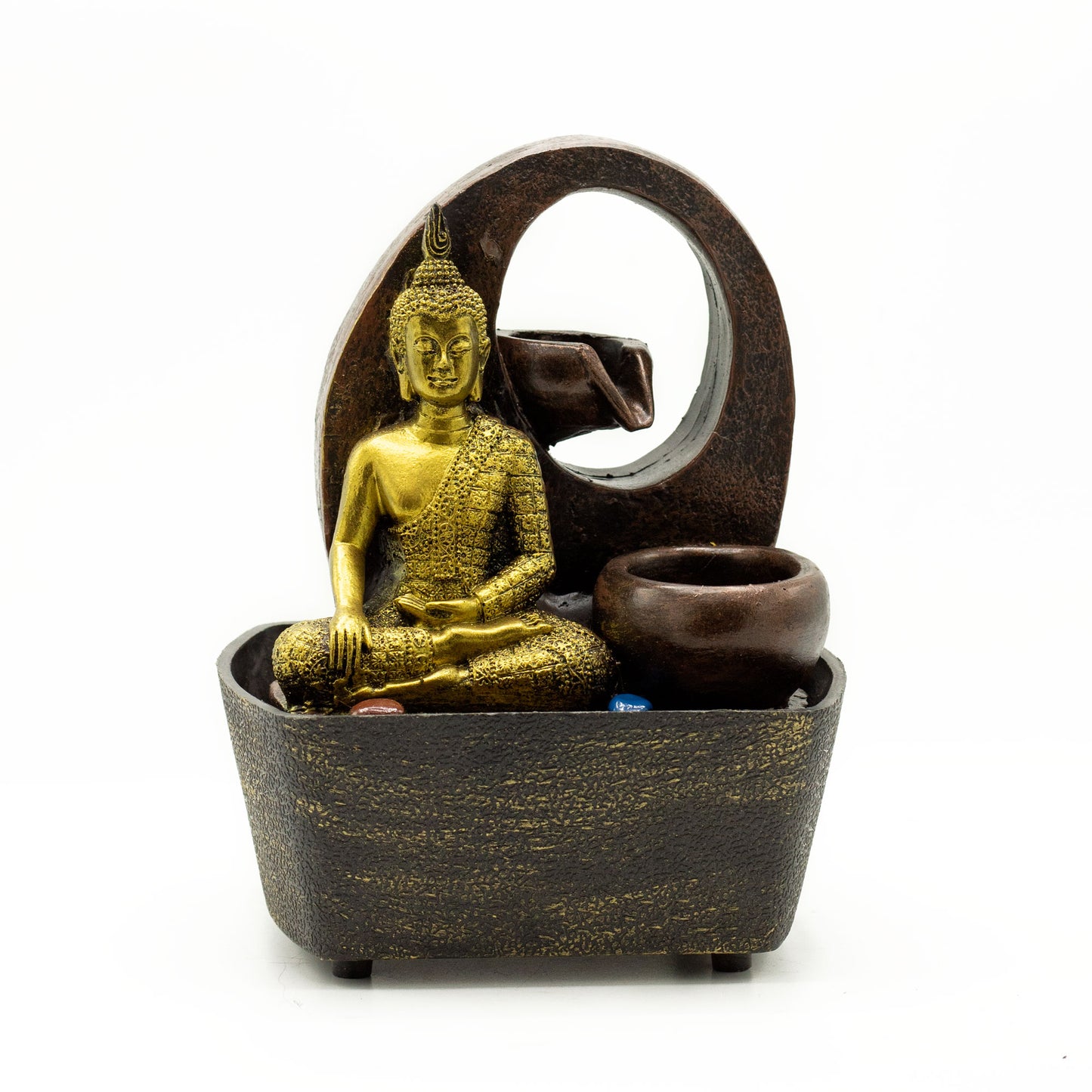 --Tabletop Water Feature - 21.5cm - Golden Buddha & Pots-