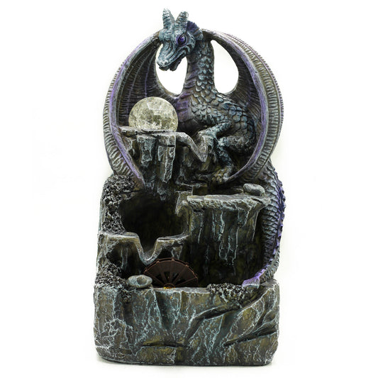 --Tabletop Water Feature - 35cm - Purple Dragon, Crystal Ball & Water Wheel-