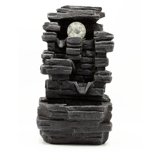 --Tabletop Water Feature - 35cm - Slab Rocks Formation & Crystal Ball-