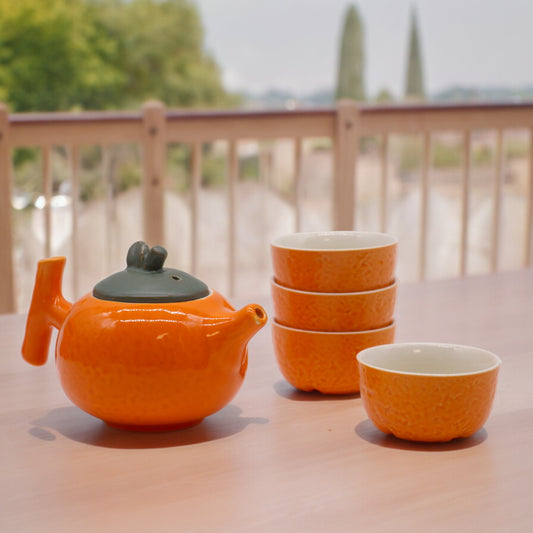 --Herbal Orange Teapot Set - Pot & Four Cups-