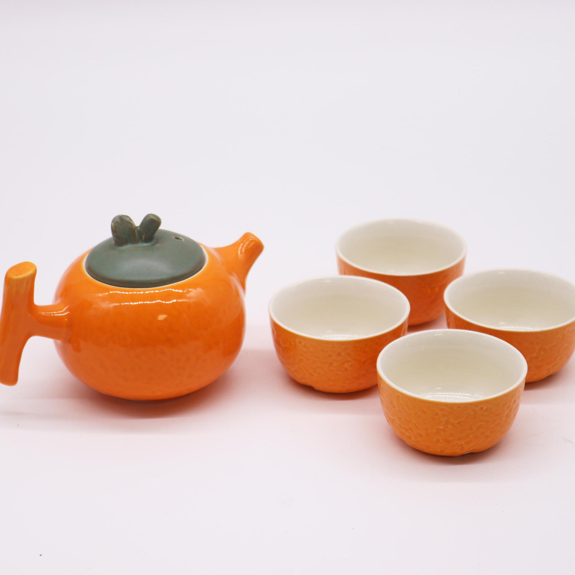 -3-Herbal Orange Teapot Set - Pot & Four Cups-3