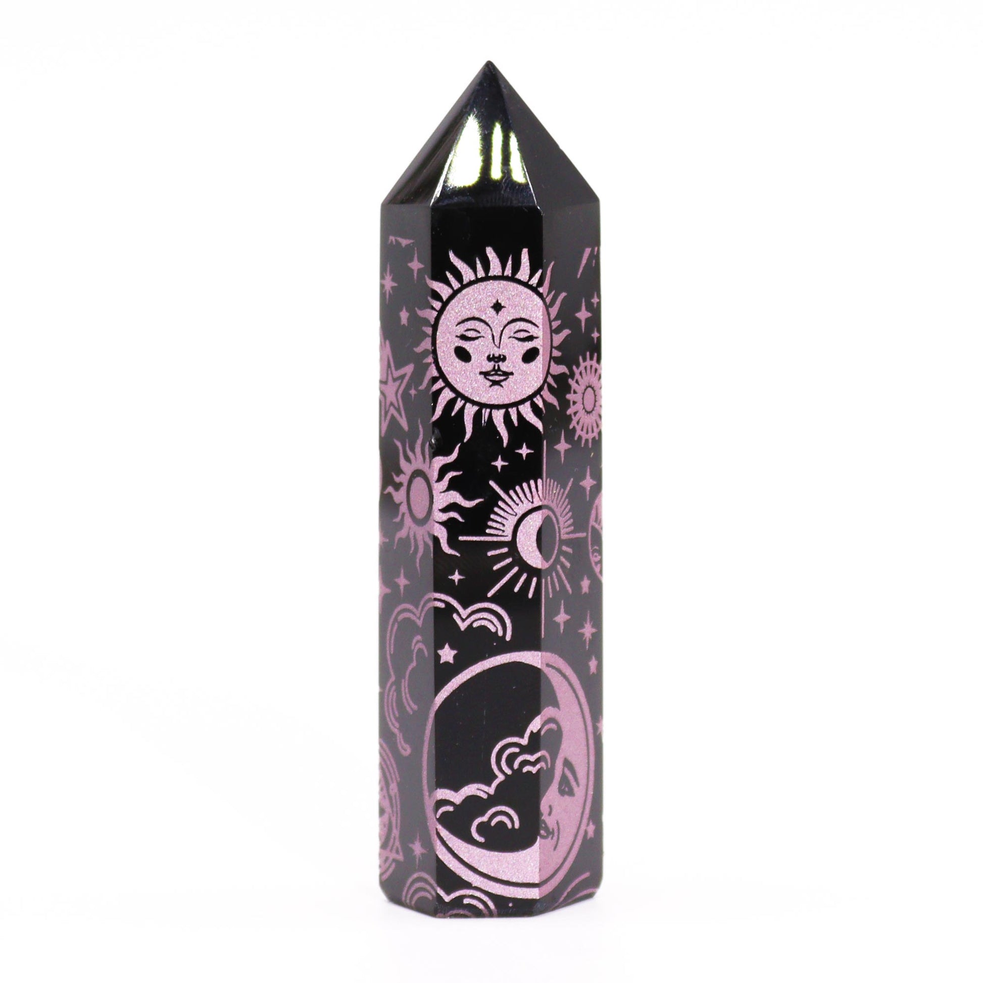 --Black Obsidian Point - Mystic Story - Rose Pink-