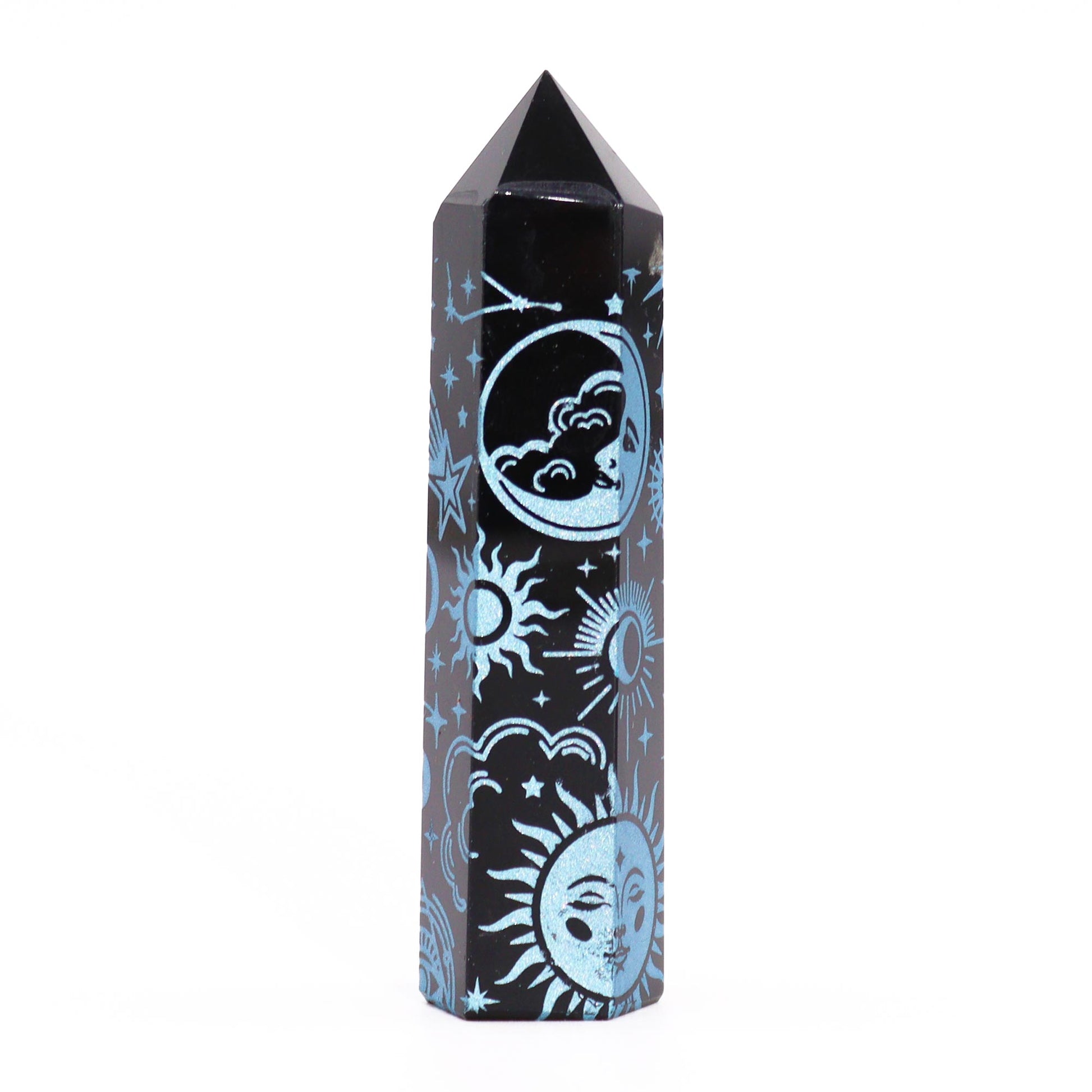 --Black Obsidian Points - Mystic Story - Sky Blue-