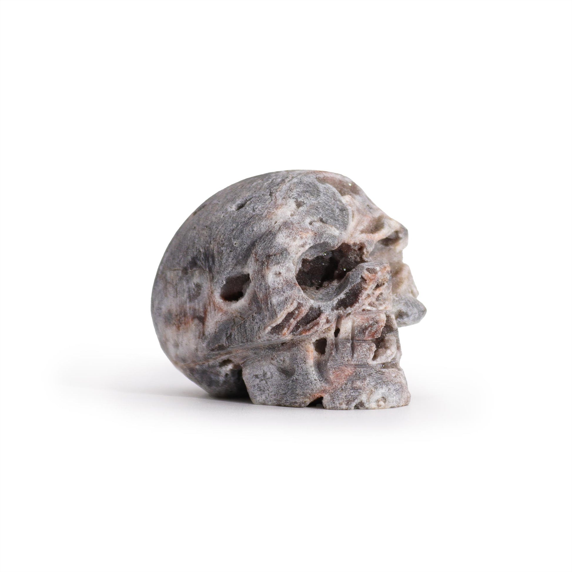 --Calcite Geode Carved Skull-