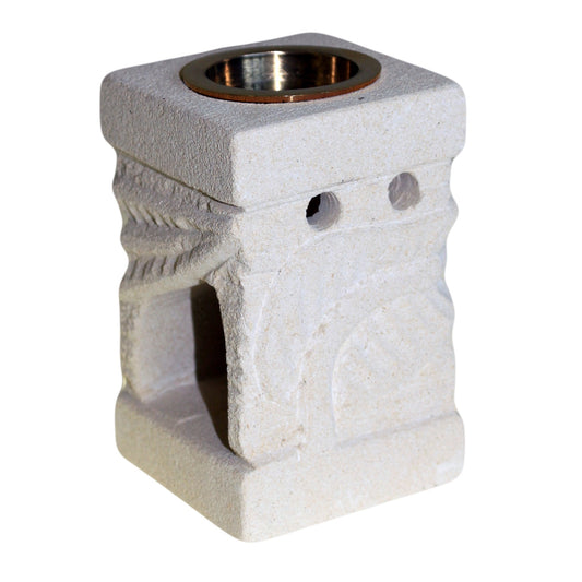 --Stone Oil Burner - Carved Leaf-